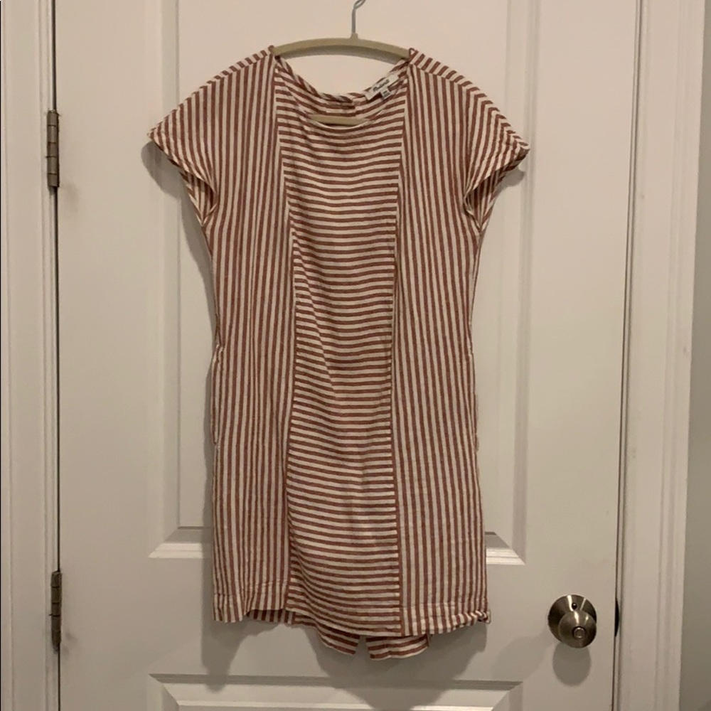 Madewell pink and white linen/viscose dress